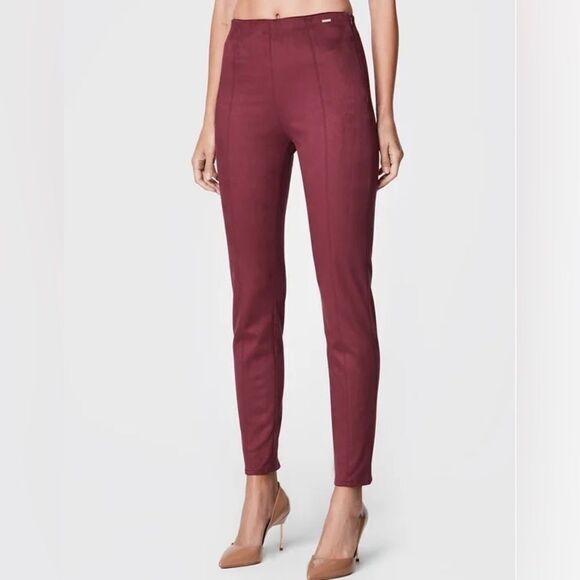 Guess Pants - GUESS Women's Maya Faux Suede Leggings pants size L Bordeaux